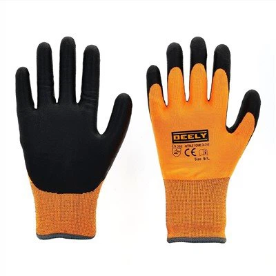 Guantes recubiertos de espuma de nitrilo de invierno de punto de poliéster de color